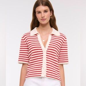 Abercrombie & Fitch Red and Cream Striped Cardigan